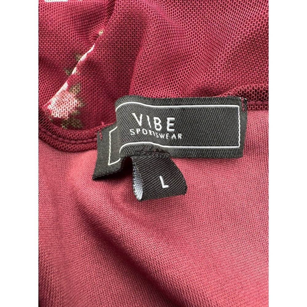 Vibe Sportswear Womans Large Burgundy Dress Floral Long Sheer Sleeve Short Lined - Picture 7 of 8